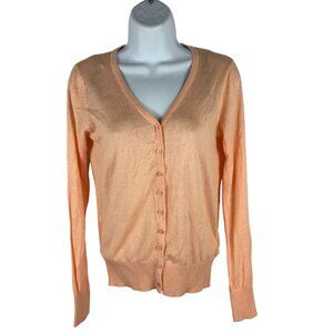 Papaya Womens Peach Cardigan Sweater M Long Sleeve Button-Front Cotton & Rayon